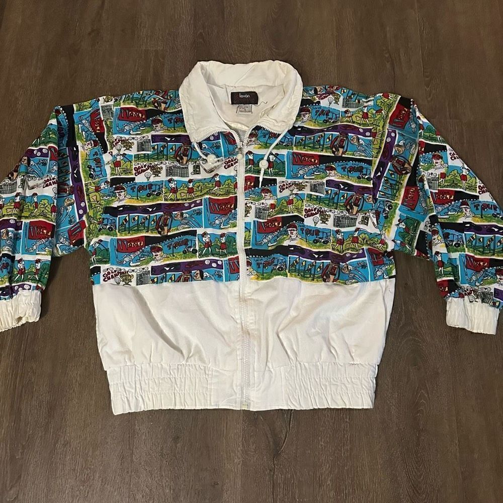 Vintage Lavon Sport Women’s Comic Strip Print Golf Jacket Oversized 90s Size M
